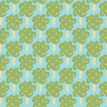 Geometric fruit trees seamless pattern. Hand drawn vector illustration. Illustrazione stock