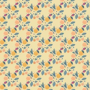 Geometric fruits seamless pattern. Funny garden fruit background. Illustrazione stock