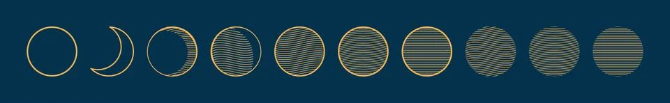 Geometric full, crescent moon elements set Illustrazione stock