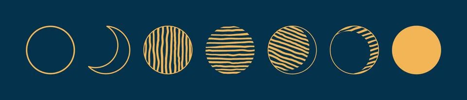 Geometric full, crescent moon elements set Illustrazione stock