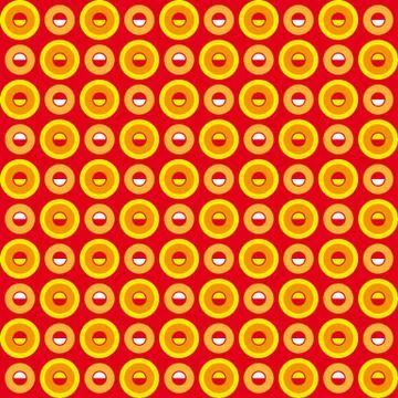 Geometric fun pattern with orange and yellow circles on red background Stock Illustration