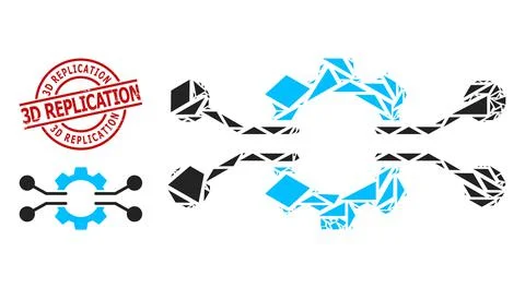 Geometric Gear Electronics Integration Icon Mosaic and Distress 3D Replication Illustrazione stock
