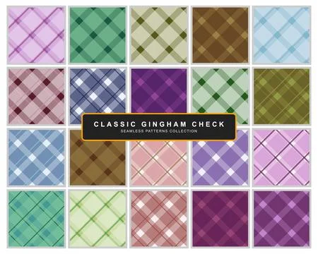Geometric gingham check seamless repeating patterns multi colored fabric te.. Stock Illustration