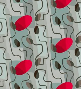 Geometric glower poppies seamless pattern vector floral design primitive scan Stock Illustration