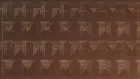 Geometric gold abstract maze patterns on dark brown background Illustrazione stock