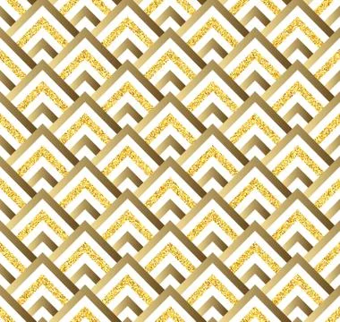 Geometric gold glittering seamless pattern on white background Stock Illustration