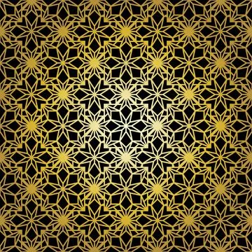 Geometric gold lace seamless pattern. Arabic tile lattice vector background. Stock-Illustration