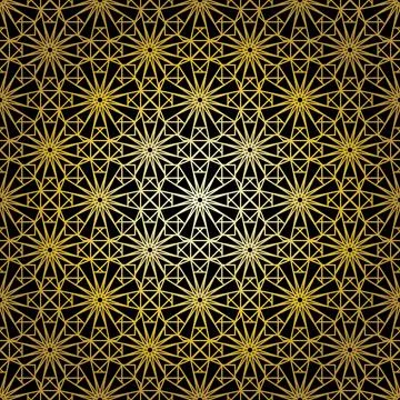 Geometric gold lace seamless pattern. Arabic tile lattice vector background. Stock Illustration