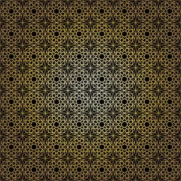 Geometric gold lace seamless pattern. Arabic tile lattice vector background. 스톡 일러스트