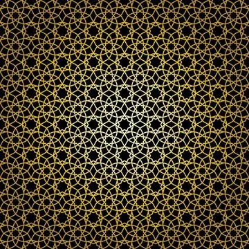 Geometric gold lace seamless pattern. Arabic tile lattice vector background. 스톡 일러스트