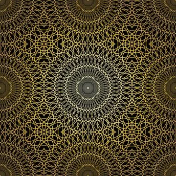 Geometric gold lace seamless pattern. Arabic tile lattice vector background. Illustrazione stock