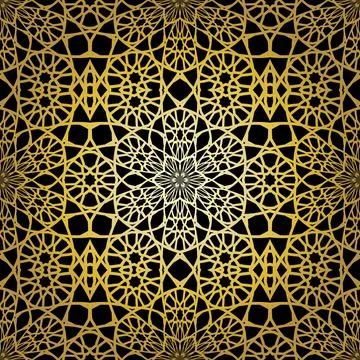 Geometric gold lace seamless pattern. Arabic tile lattice vector background. Stock-Illustration