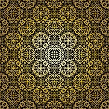 Geometric gold lace seamless pattern. Arabic tile lattice vector background. Stockillustratie