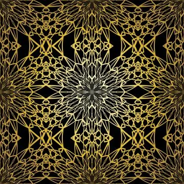 Geometric gold lace seamless pattern. Arabic tile lattice vector background. Stock-Illustration
