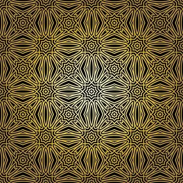 Geometric gold lace seamless pattern. Arabic tile lattice vector background. Illustrazione stock