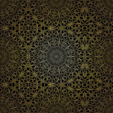 Geometric gold lace seamless pattern. Arabic tile lattice vector background. Stock Illustration