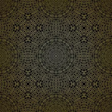 Geometric gold lace seamless pattern. Arabic tile lattice vector background. 스톡 일러스트