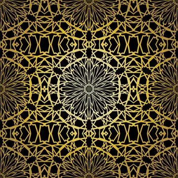 Geometric gold lace seamless pattern. Arabic tile lattice vector background. Stock-Illustration