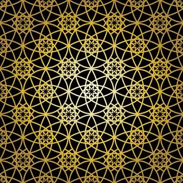 Geometric gold lace seamless pattern. Arabic tile lattice vector background. Stock Illustration