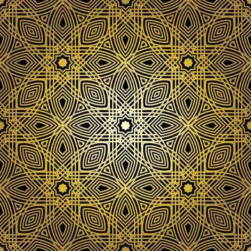 Geometric gold lace seamless pattern. Arabic tile lattice vector background. イラスト素材