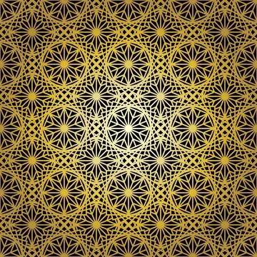 Geometric gold lace seamless pattern. Arabic tile lattice vector background. 스톡 일러스트