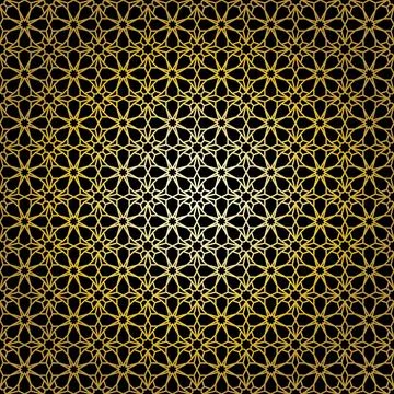 Geometric gold lace seamless pattern. Arabic tile lattice vector background. Stock Illustration