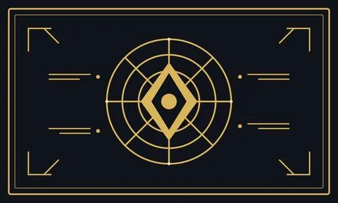 Geometric gold pattern with concentric circles and diamond shapes adorns a .. Stockfoto's