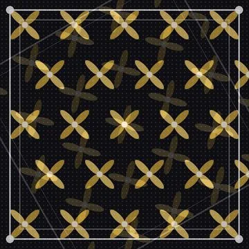 Geometric gold star pattern on black background with grid overlay イラスト素材