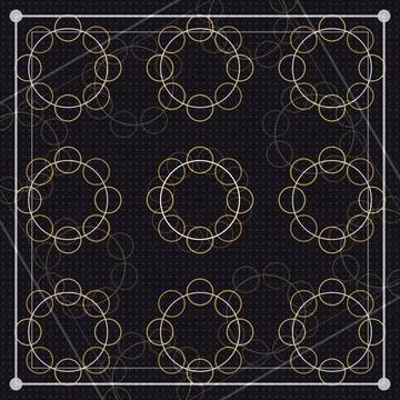 Geometric gold wireframe circular patterns on dark textured background Stock Illustration