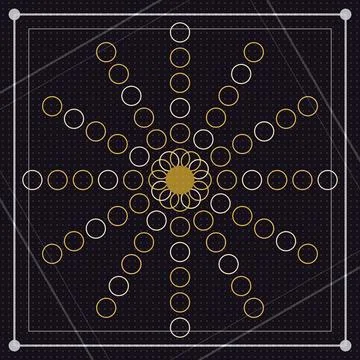 Geometric golden circular pattern with radial symmetry on dark background Stock Illustration