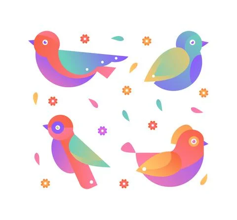 Geometric gradient birds, spring vector illustration Stock Illustration