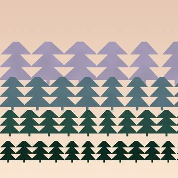 Geometric gradient forest pattern with layered green purple mountains Stock Illustration
