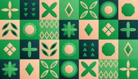 Geometric Gradient Pattern. Green and peach. Geometry shapes. Square Stock Illustration