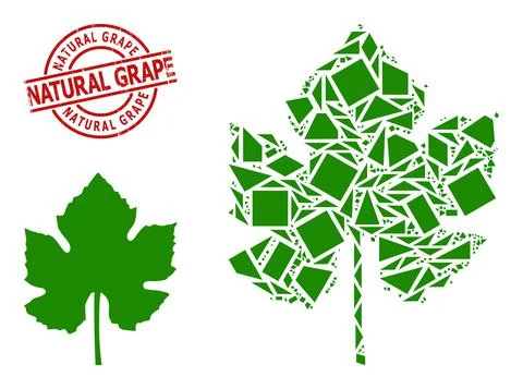 Geometric Grape Leaf Icon Mosaic and Grunge Natural Grape Stamp Imitation イラスト素材