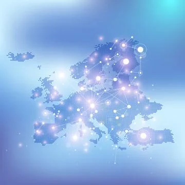 Geometric graphic background communication with dotted Europe Map. Big data Illustrazione stock
