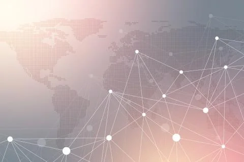 Geometric graphic background communication with Dotted World Map. Big data Stock Illustration