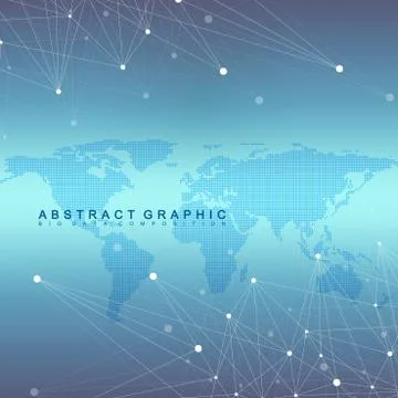 Geometric graphic background communication with Dotted World Map. Big data Stock Illustration