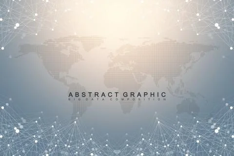 Geometric graphic background communication with dotted World Map. Big data Stock Illustration