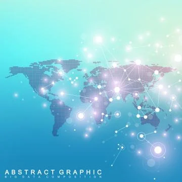 Geometric graphic background communication with dotted World Map. Big data イラスト素材