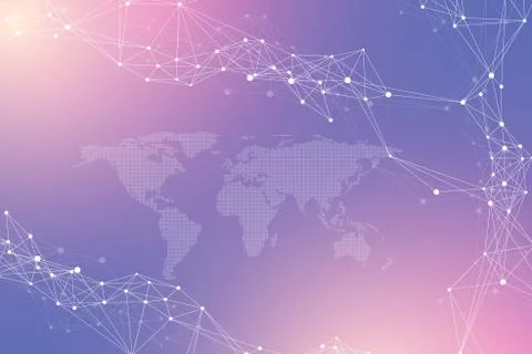 Geometric graphic background communication with Dotted World Map. Big data Illustrazione stock