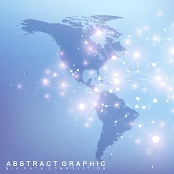 Geometric graphic background communication with North and South America map. Big Illustrazione stock