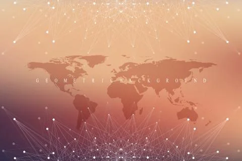 Geometric graphic background communication with World Map. Big data complex with Illustrazione stock