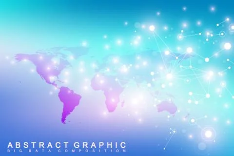 Geometric graphic background communication with World Map. Big data complex with Illustrazione stock