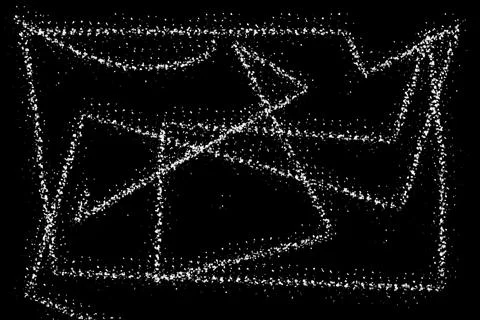 Geometric gray lines made with computer brush on a black background. Illust.. Illustrazione stock