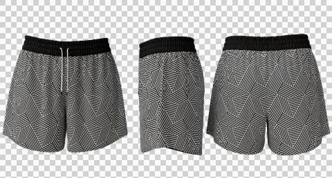 Geometric gray shorts with a white pattern, shown in front 库存照片