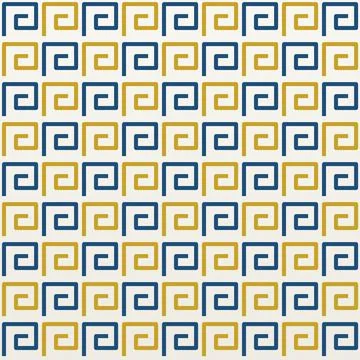 Geometric Greek Key Pattern Seamless Background with Blue and Gold Spiral M.. Stock Illustration