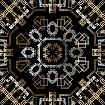 Geometric greek seamless pattern. Abstract vector background with silver gold Illustrazione stock