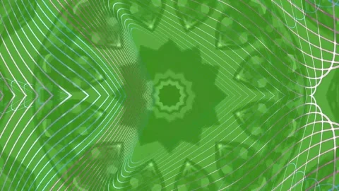 Geometric green kaleidoscope pattern with rotating wireframe elements a effect Stockbeeldmateriaal 335852137