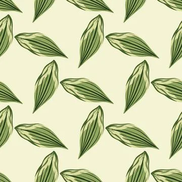 Geometric green leaf elements seamless pattern in doodle style. Light pastel  Stock Illustration
