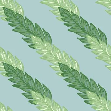 Geometric green leaves seamless pattern onlight blue background. Beautiful fl Stock Illustration